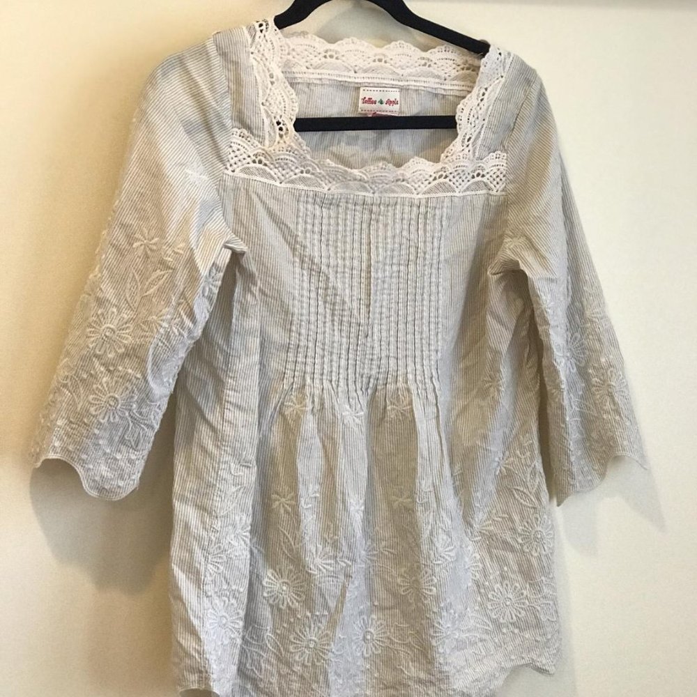 Toffee Apple Cream Peasant Top Embroidered